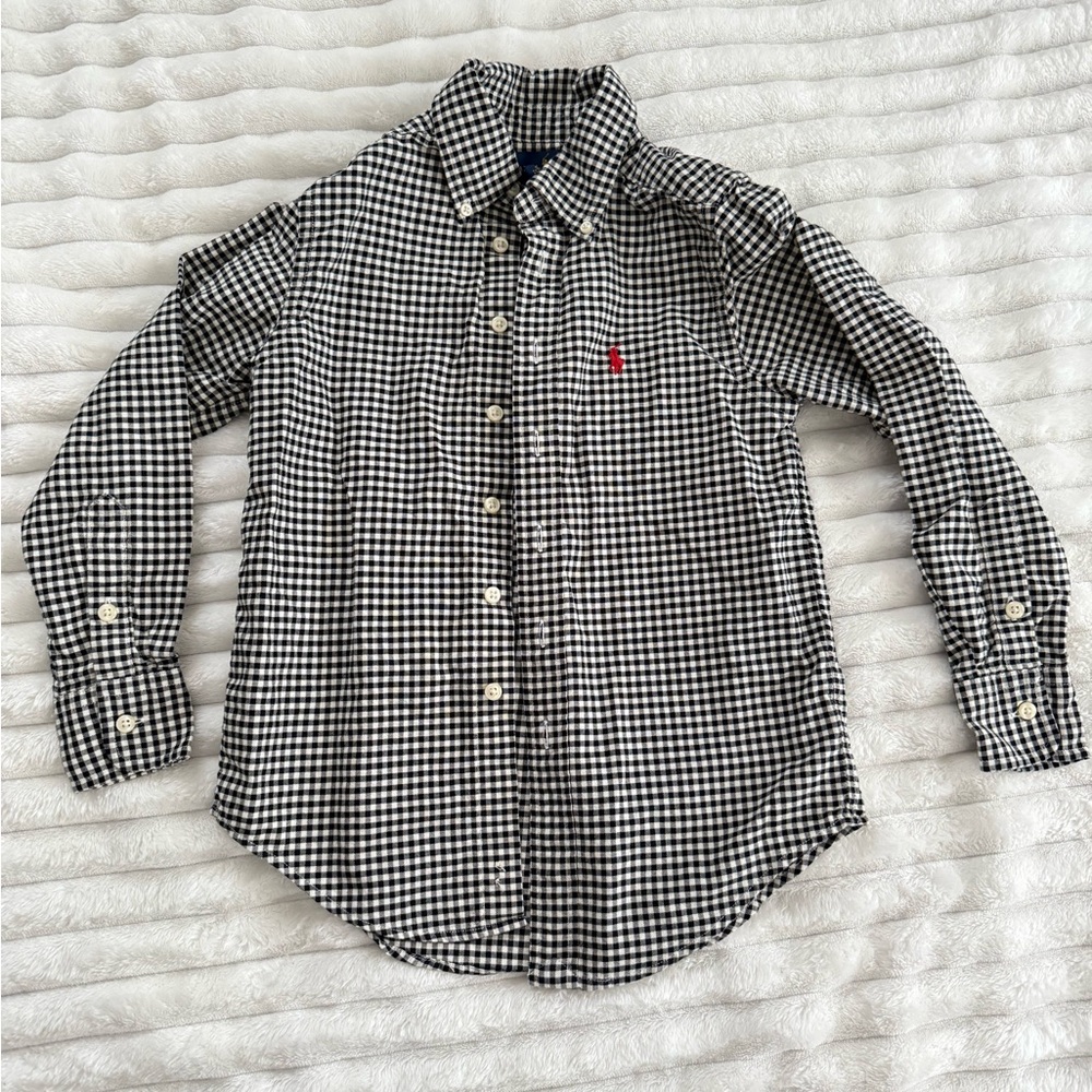 Boys Ralph Lauren Black & White Plaid button Down Shirt Size S 8 Pre-Owned